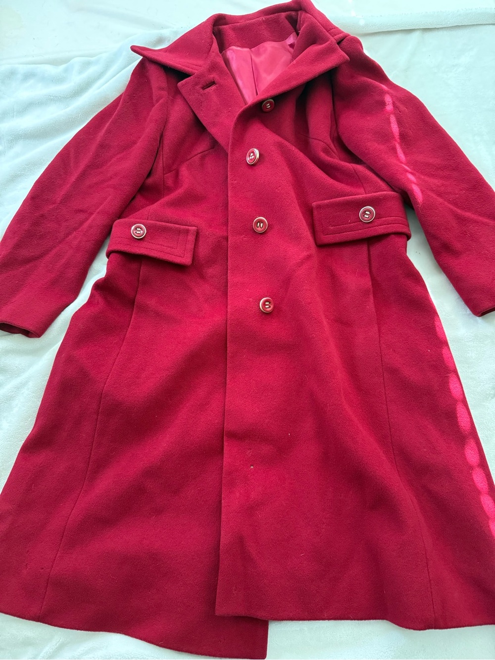 Red Wool-Blend Button Front Coat